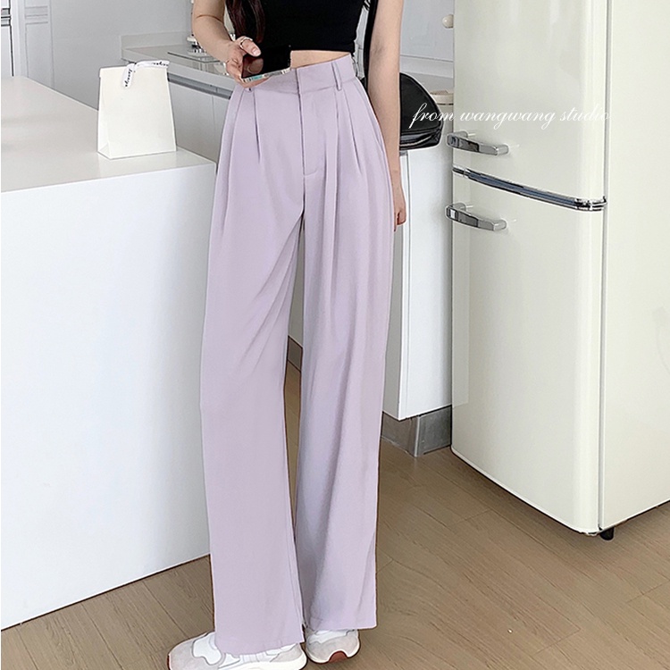 Quần dài ống rộng SUXI lưng cao phong cách mùa hè thời trang cho nữ