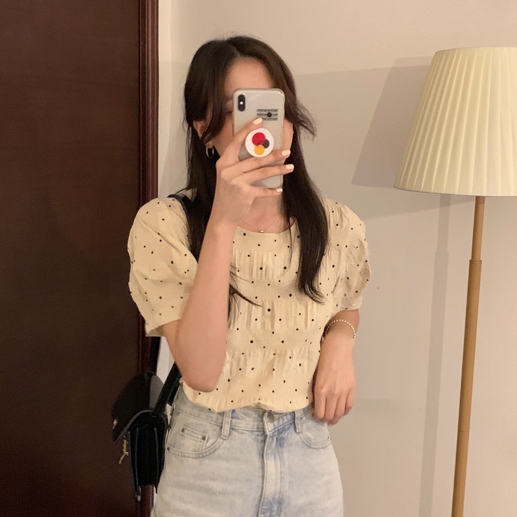 Áo Sơ Mi Nữ Tay Ngắn Dáng Rộng Kiểu Retro Phong Cách Hàn Quốc