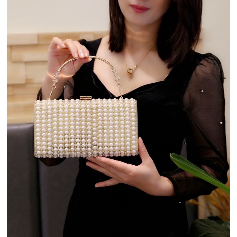 Túi dự tiệc đính hạt ngọc siêu sang