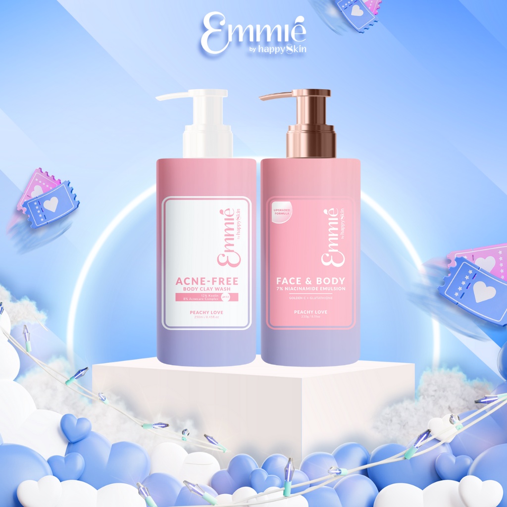 Combo kem dưỡng trắng 7% Niacinamide + Sữa tắm đất sét ngăn ngừa mụn Emmié by Happy Skin
