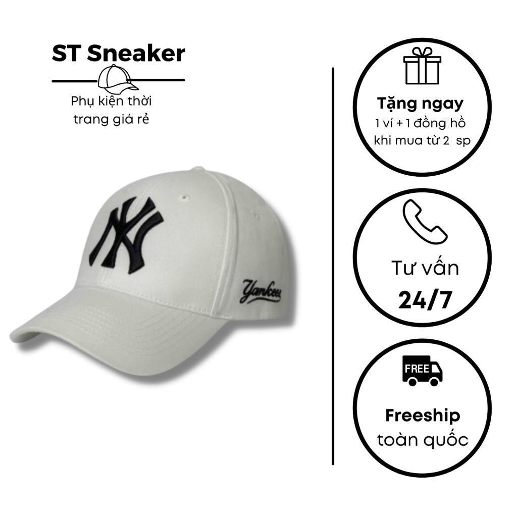 Mũ Lưỡi Trai 🍁 Nón Kết N.Y Trắng Logo Thêu Đen Dành Cho Nam Nữ