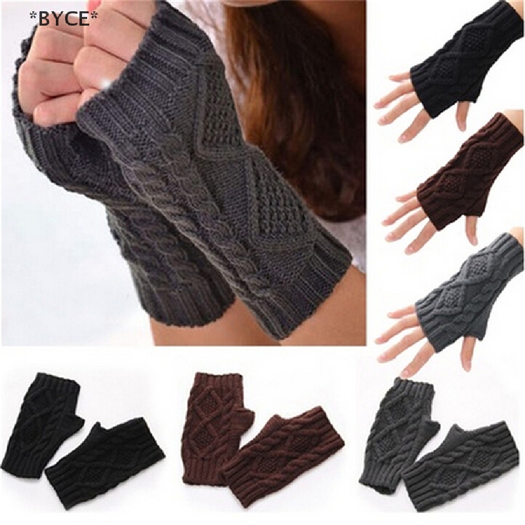 Găng Tay Dài Dệt Kim Hở Ngón Giữ Ấm Thời Trang Unisex