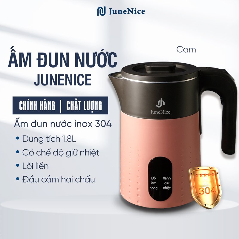 Ấm đun nước siêu tốc chính hãng June Nice 1500w dung tích lớn 1.8l với lõi inox 304 không gỉ giữ điện giữ nhiệt