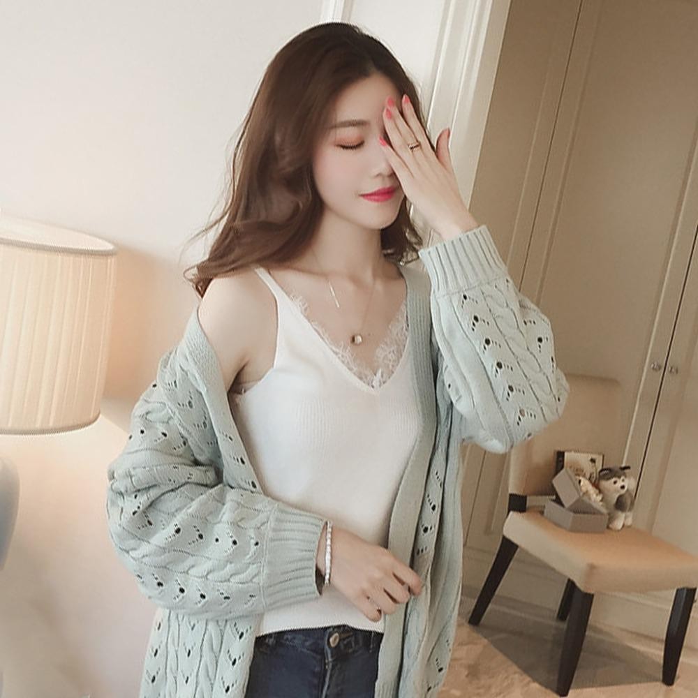 [niceshop1] Áo len trắng 2 dây phối ren