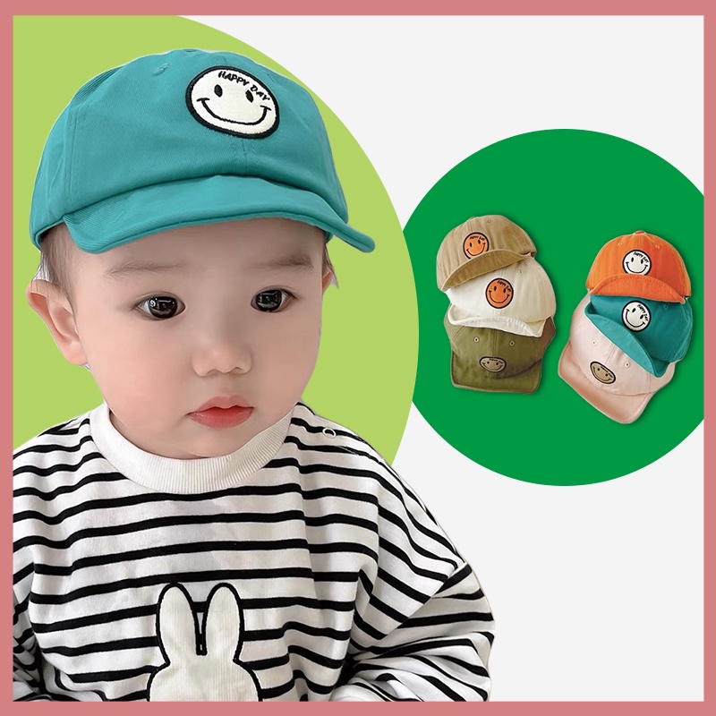 Mũ Lưỡi Trai Mềm Mại Thêu Hình Mặt Cười Thời Trang Mùa Hè Cho Bé