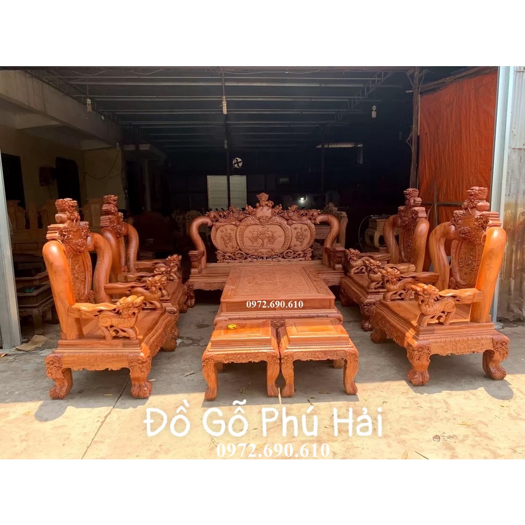 Bộ bàn ghế nghê tay 14 gỗ hương đá