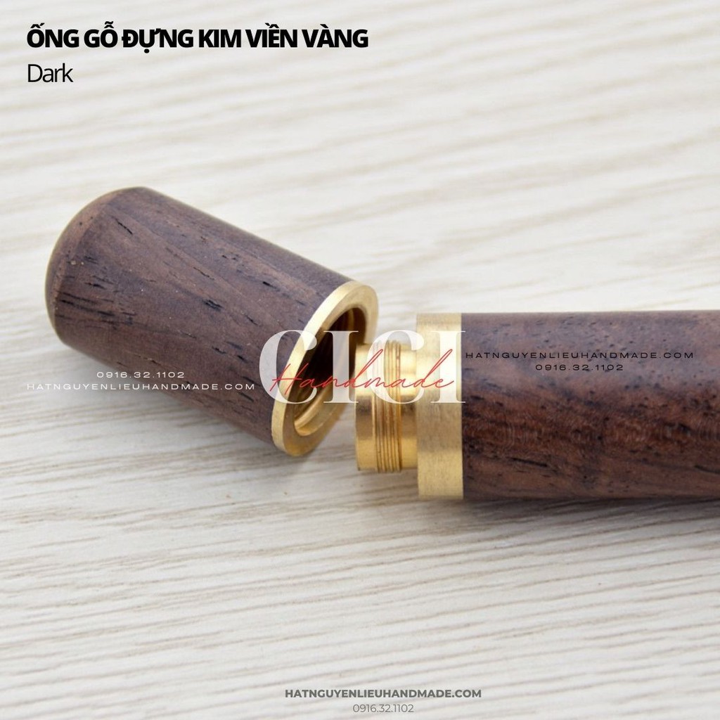 Ống gỗ đựng kim đựng tăm viền vàng, ống gỗ đựng tăm Cici Handmade nguyên liệu chuyên hạt đá hạt pha lê hạt cườm may đo