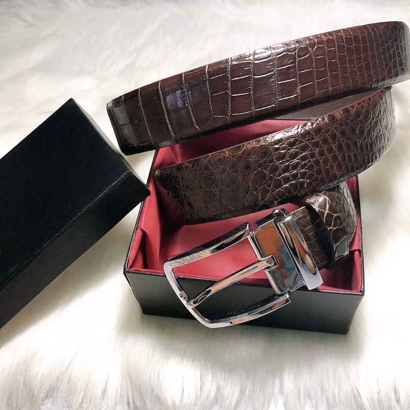 Thắt lưng nam da cá sấu thật 100%,  bản rộng 4cm, dây nguyên miếng