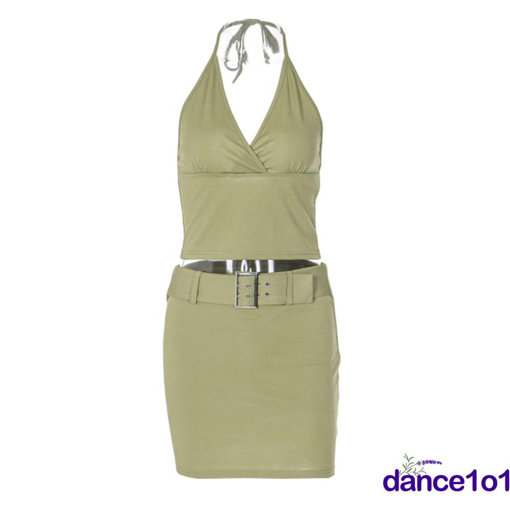 Bộ Trang Phục Múa 1O1-Áo Ba Lỗ Hở Rốn Màu Trơn Phối Chân Váy Thời Trang Cho Nữ