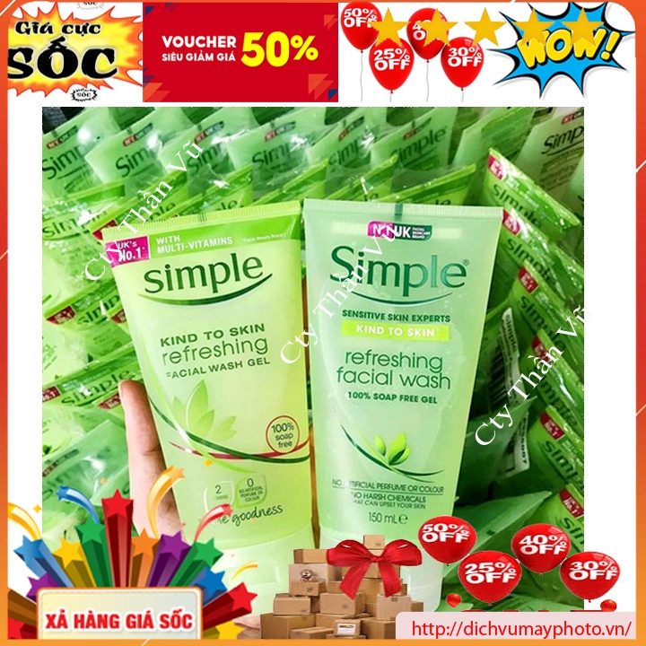 Sữa Rửa Mặt Simple Refreshing Facial Wash 150ml Chính Hãng Cho Da Dầu Nhẹ Nhàng Không Gây Kích Ứng