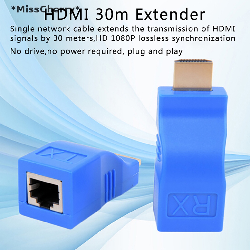[[MissCherry]] 2pcs 1080P HDMI Extender to RJ45 Over Cat 6 Network LAN Ethernet Adapter Blue [Hot Sell] thumbnail
