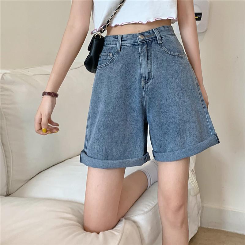 Quần Short Denim Ống Rộng Lưng Cao Thời Trang Mùa Hè Hàn Quốc Dành Cho Nữ