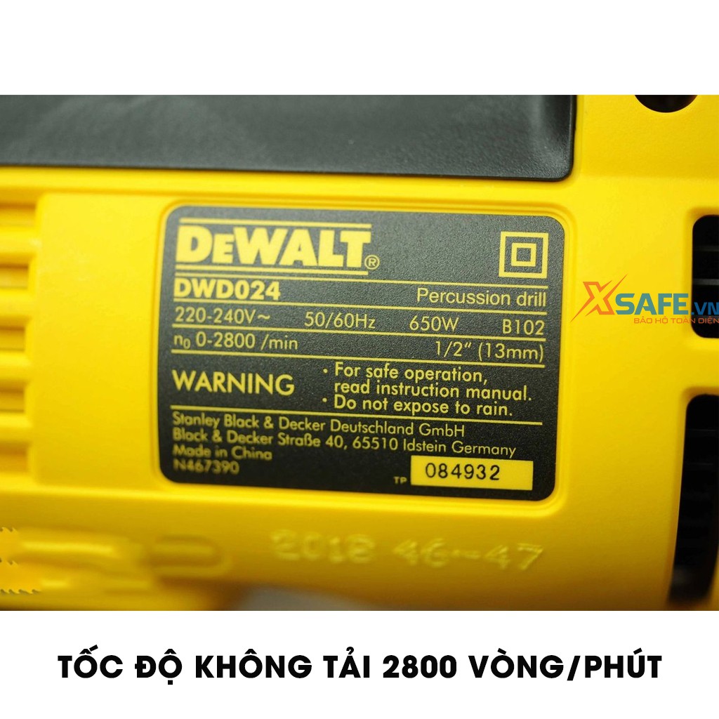 Máy Khoan Động Lực DeWALT DWD024K-B1 Tặng kèm 10 mũi khoan và Vali Máy khoan cầm tay công suất 650W đảo chiều