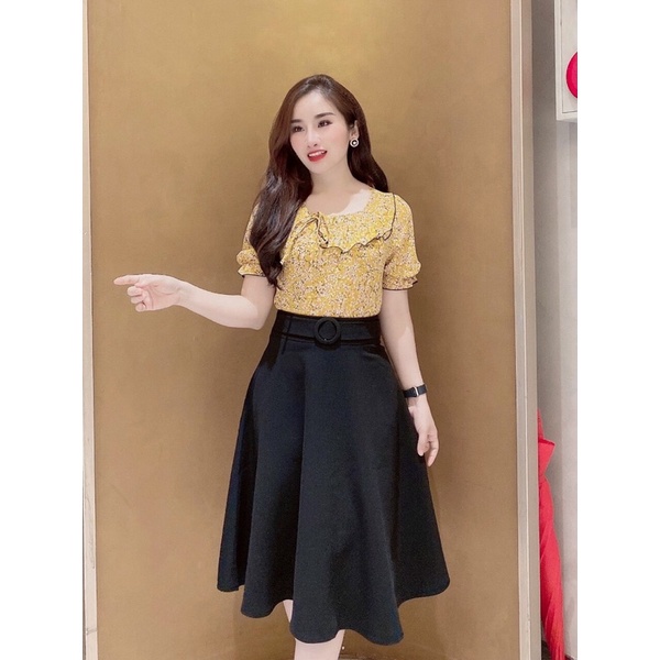 Chân Váy xòe dài qua gối 2 màu đen, trắng dáng váy công sở | BigBuy360 - bigbuy360.vn