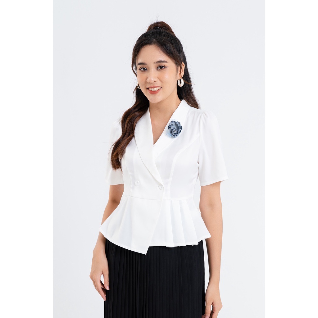 Áo Kiểu LAMER Xếp Ly Eo Hoa Cài L61H22H073