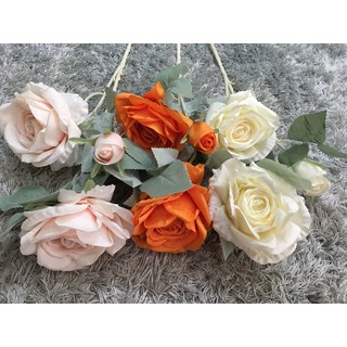 Hoa lụa 🌸freeship🌸 cành hồng nở 2 bông 1 nhánh hoa lụa cao cấp