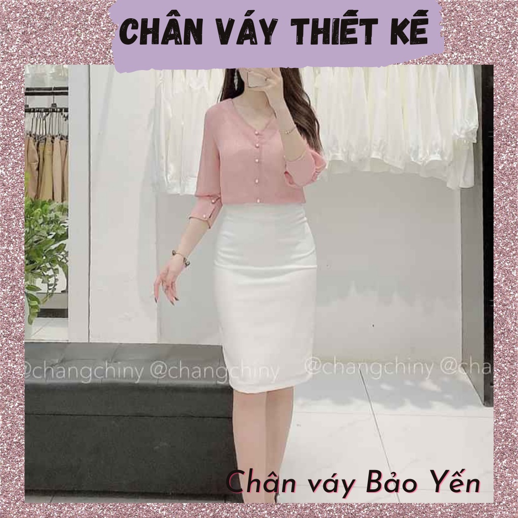 Chân váy bút chì màu trắng tới gối xẻ sau cạp liền( sẵn size) - M8B
