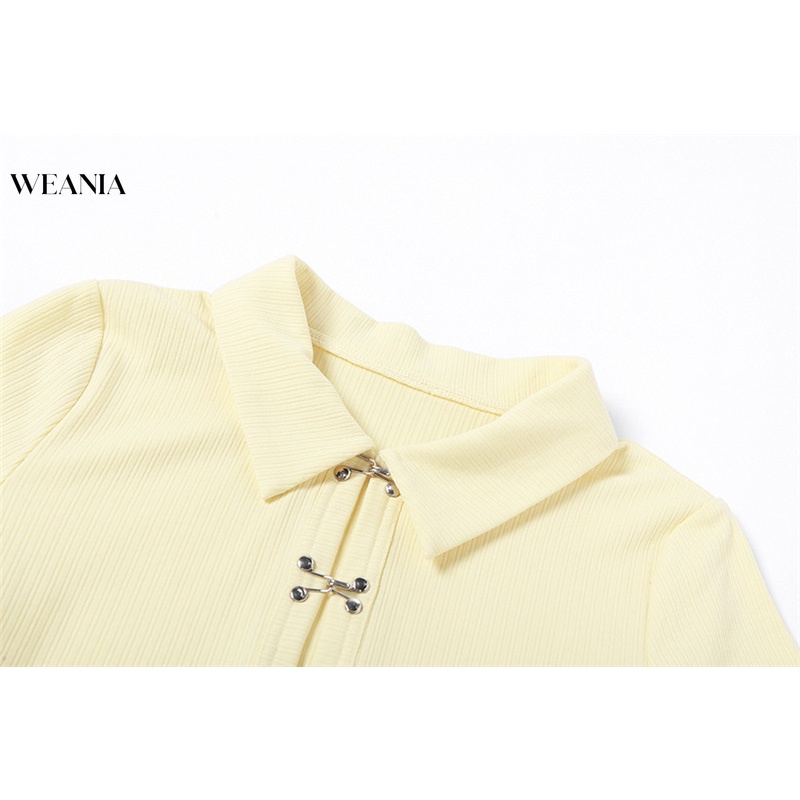 Áo Thun Crop Top Cổ Polo Cài Khóa Thời Trang Cho Nữ