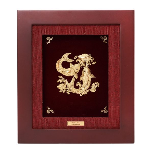 Tranh Vàng 24K PRIMA ART - Cá Chép Ngậm Vàng - Size 20 x 18 cm - CGS-0447-04