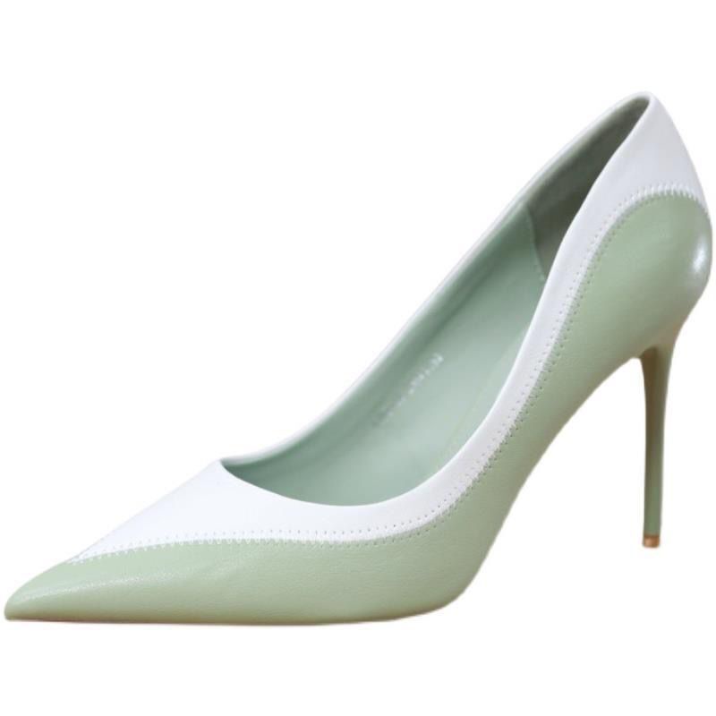 Giày Cao Gót 8cm Mũi Nhọn Phối Màu Đen Và Trắng Thời Trang 2022