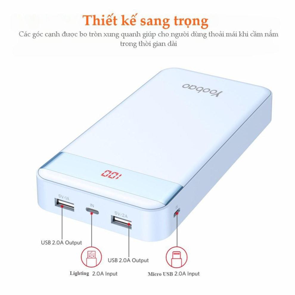 [Freeship toàn quốc từ 50k] Pin Sạc Dự Phòng 20000mAh YOOBAO M20Pro có đèn pin LED Chính hãng