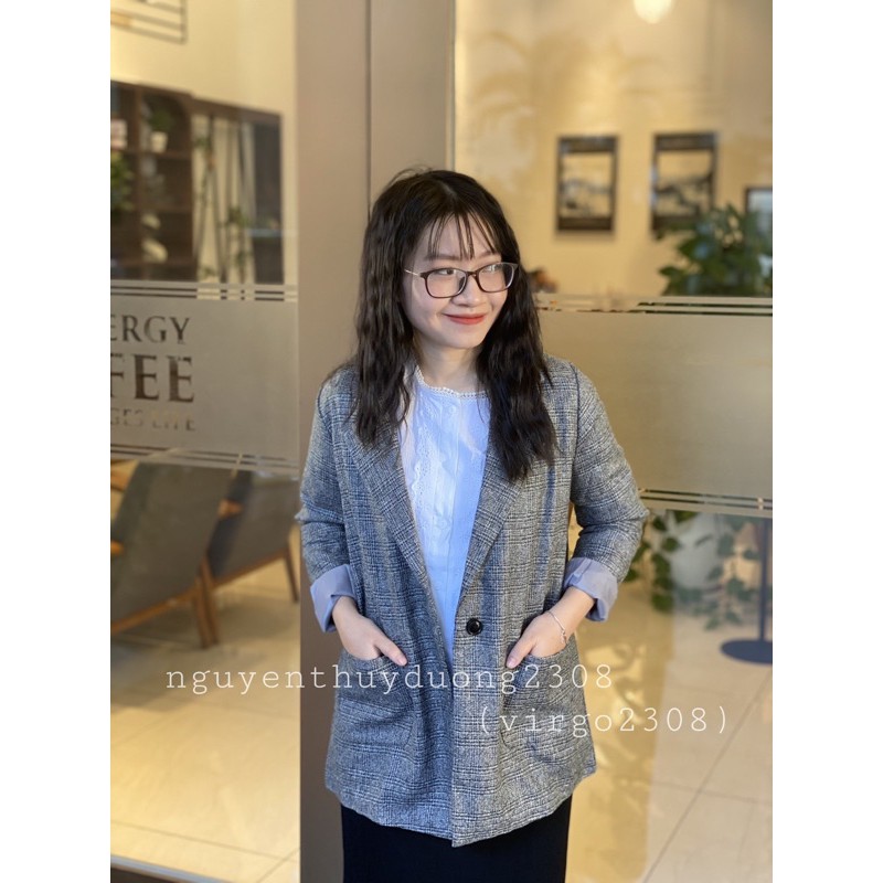 [Ảnh thật/Video] Áo blazer dạ kẻ 2 lớp cực xinh