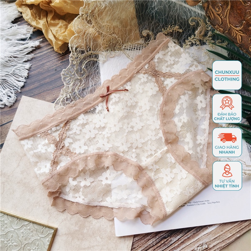 Quần lót nữ ren hoa cao cấp CHUNXUU chất liệu mềm mại kháng khuẩn, màu trung tính ngọt ngào - QC72