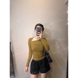 Áo cổ chéo dúm eo