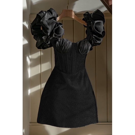 Đầm body dự tiệc nhúng phồng voan kính TRIPBLE T DRESS - size S/M/L - MS214Y