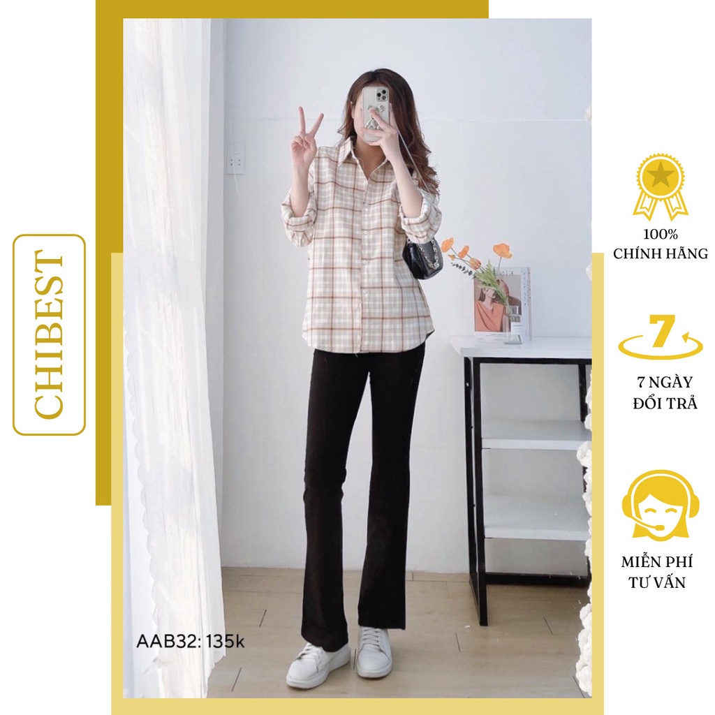 Áo sơmi caro nữ form rộng nút trắng tay dài 3 màu CHIBEST AAB32