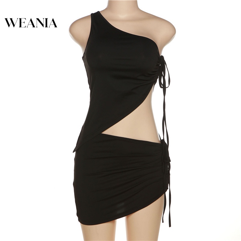 Set Áo 2 Dây Lệch Vai + Chân Váy Màu Trơn Thiết Kế Độc Đáo Quyến Rũ