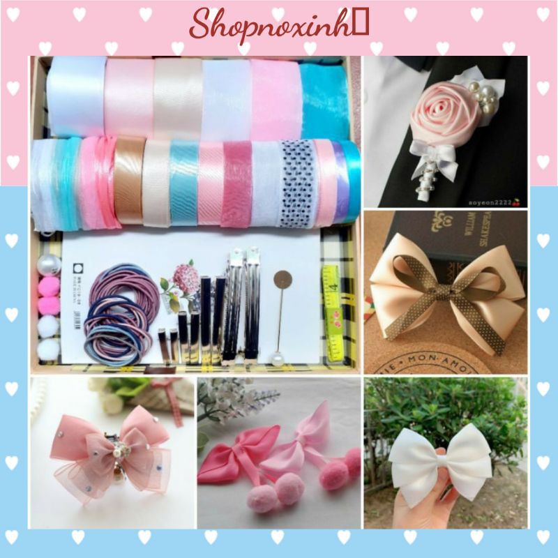 Set nguyên liệu ruy băng làm handmade:ghim cài áo, kẹp tóc, cột tóc, cặp tóc🍒