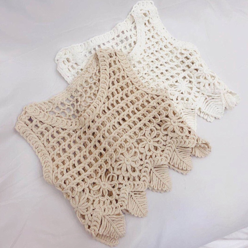 Áo Croptop Dệt Kim Không Tay Họa Tiết Hoa Lá Thiết Kế Khoét Rỗng Thời Trang Đi Biển Cho Nữ