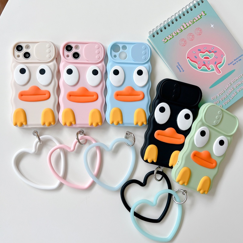 Ốp Điện Thoại Silicon Mềm Có Nắp Trượt In Hình Vịt Dễ Thương Cho iPhone 12 13 11 PRO MAX XR 11 12 PRO