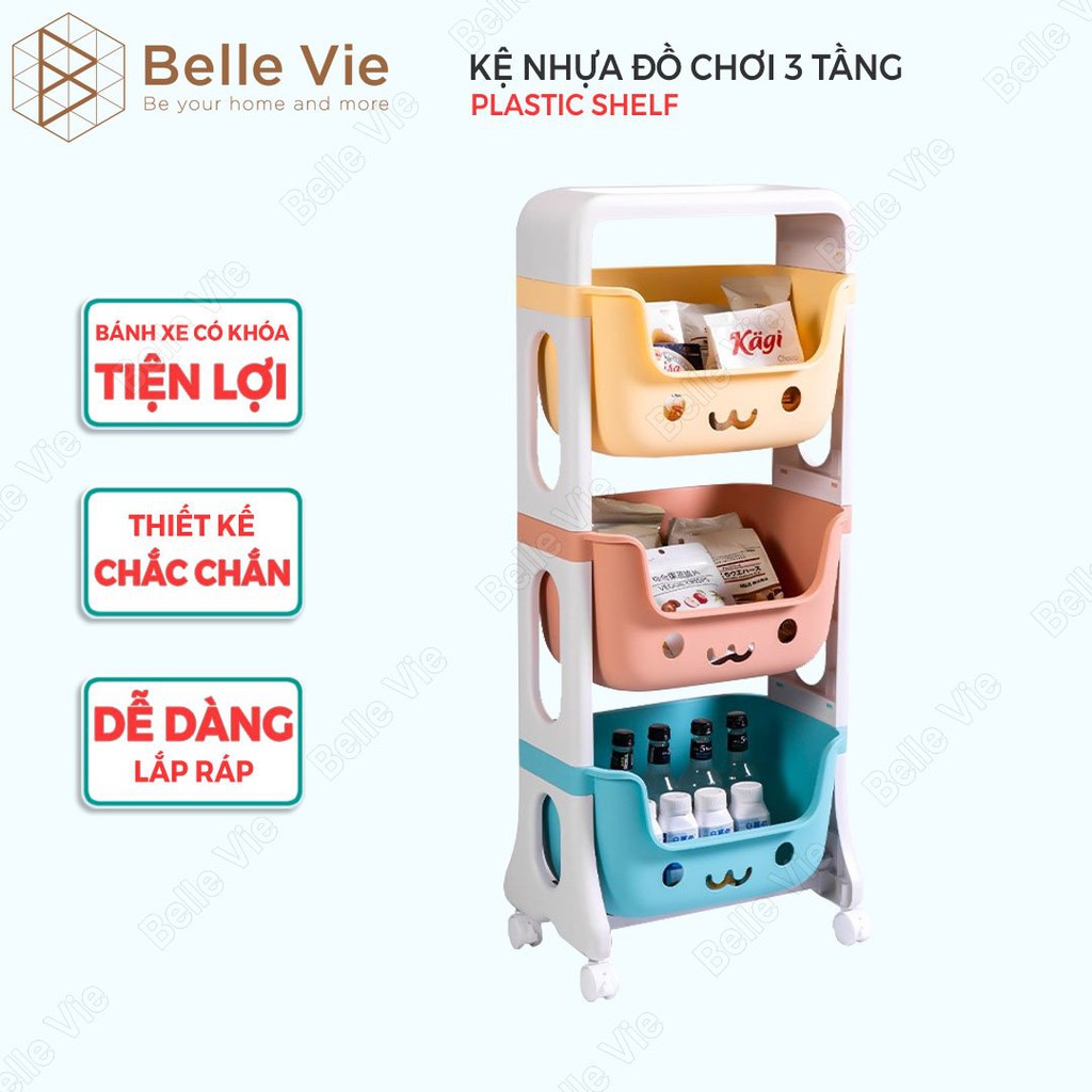 Kệ Để Đồ Nhựa 3 Tầng BELLEVIE Kệ Nhựa Có Bánh Xe Hiện Đại Thông Minh Dễ Dàng Lắp Ráp - KN3T