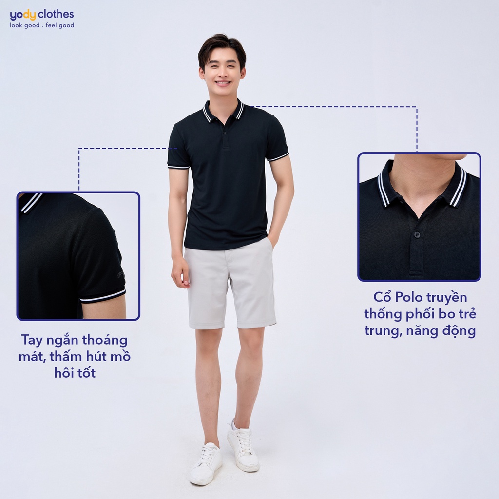 Áo polo nam YODY vải cà phê dệt mắt xích khử mùi, thoáng mát, thấm hút mồ hôi bigsize APM5065