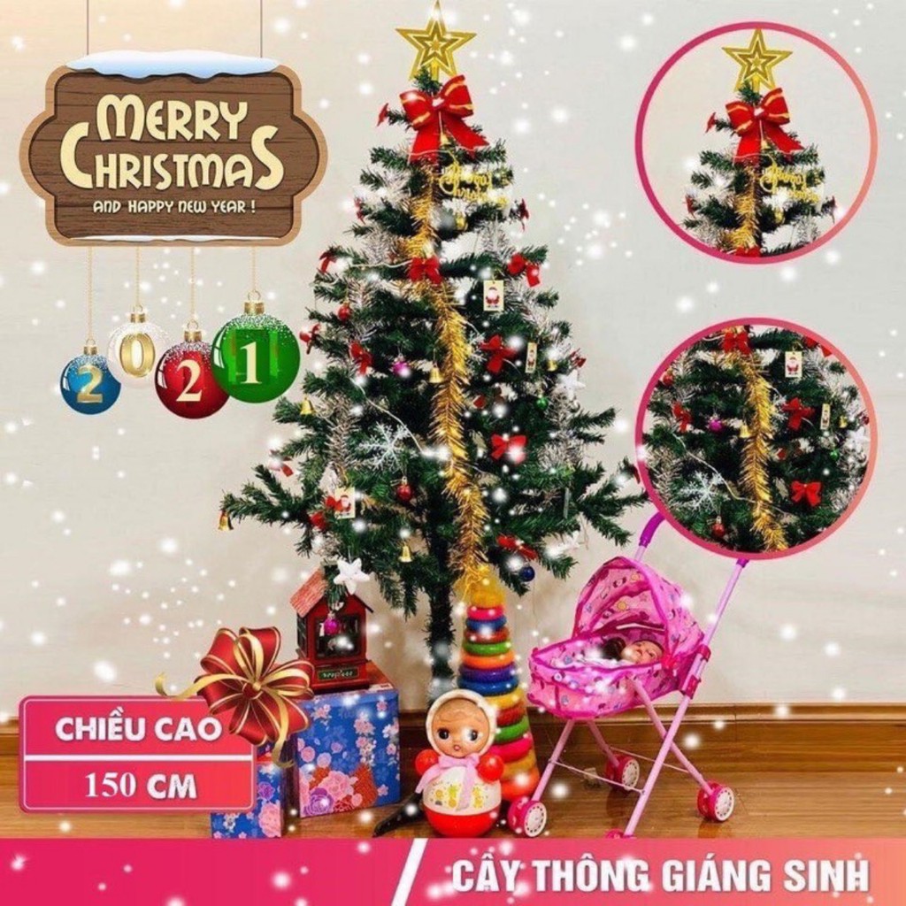 CÂY THÔNG 1,5M KÈM BỘ ĐỒ CHƠI NOEL HƠN 100 PHỤ KIỆN [2020]