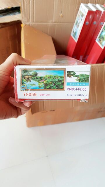 Tranh đính đá Tranh thêu phong cảnh đầm sen đẹp 120x65cm