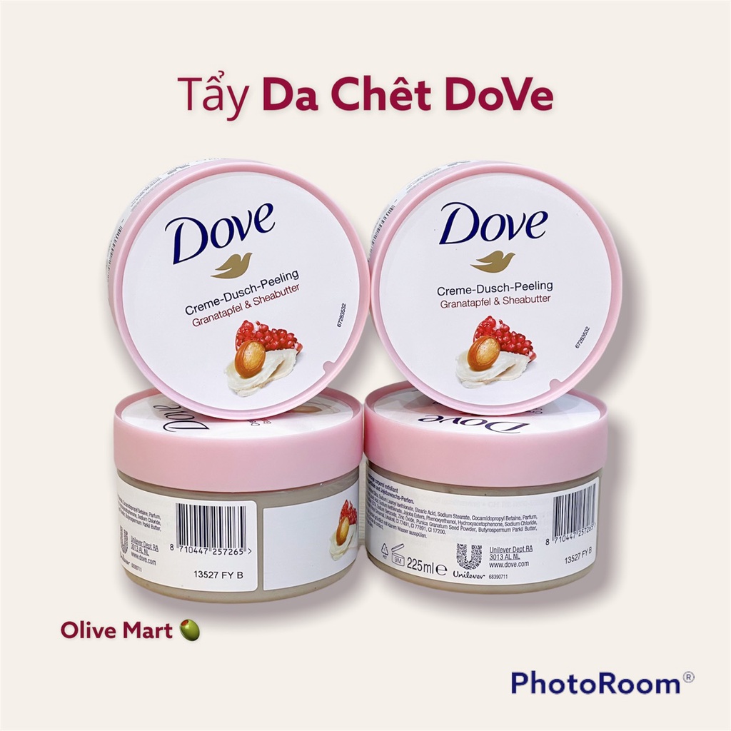 Kem Dove giúp tẩy tế bào chết chăm sóc da chiết xuất bơ hạt mỡ và hạt lựu 298g