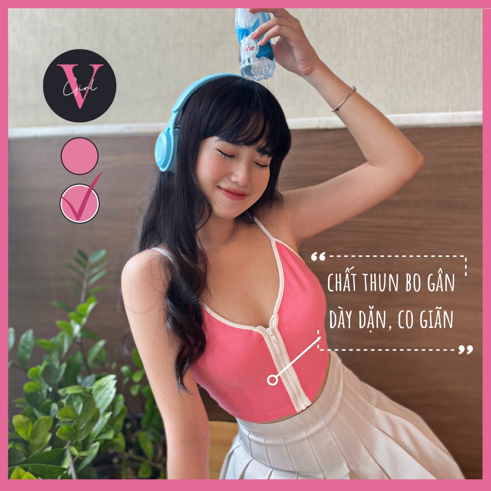 Áo Croptop Nữ 2 dây phối dây kéo giữa VGIRL [ẢNH ĐỘC QUYỀN]