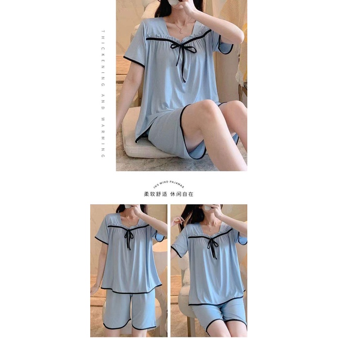 Bộ đồ ngủ tay dài cổ vuông chất liệu cotton thời trang xuân thu mới 2021