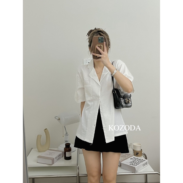 Áo sơ mi nữ form rộng cổ vest cộc tay 4 màu chất mát không nhăn kozoda SM42