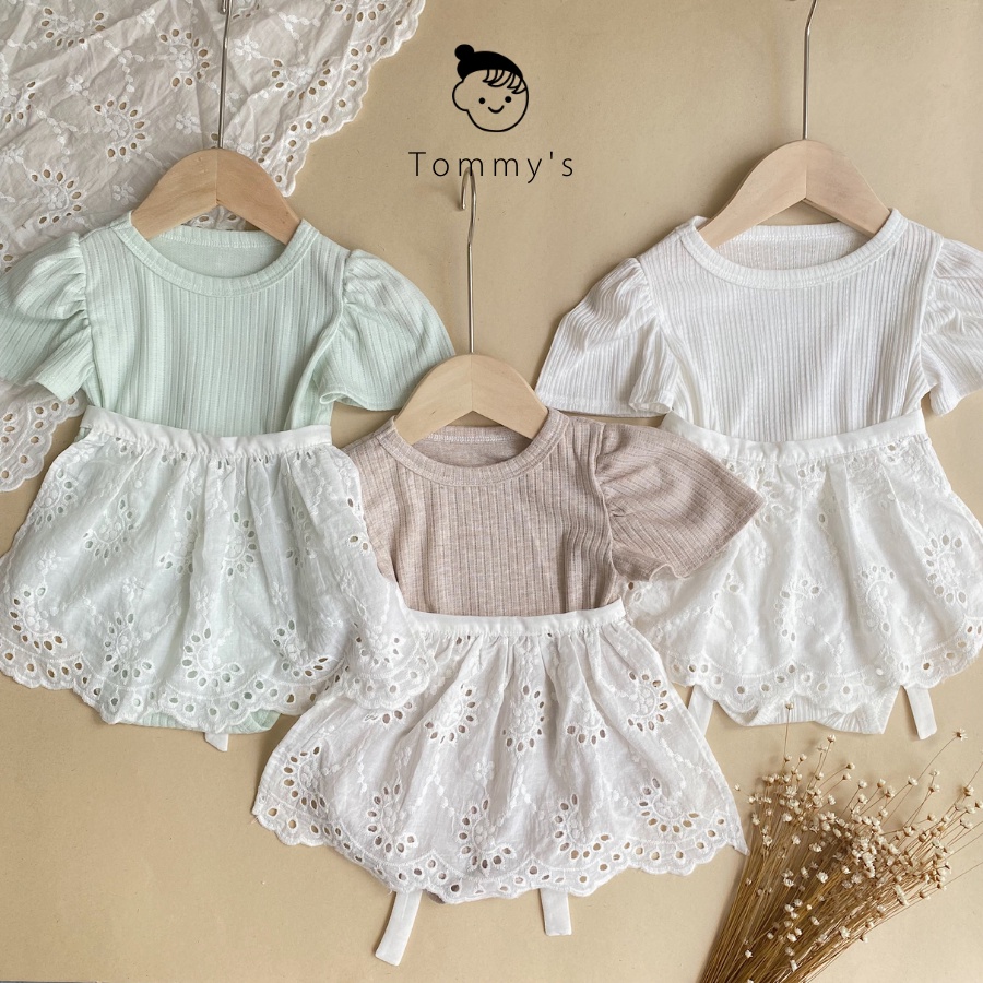 Body Tiểu Thư Cho Bé Gái Chất Liệu Thun Gân Tay Phồng Phối Tùng Ren Tommy House