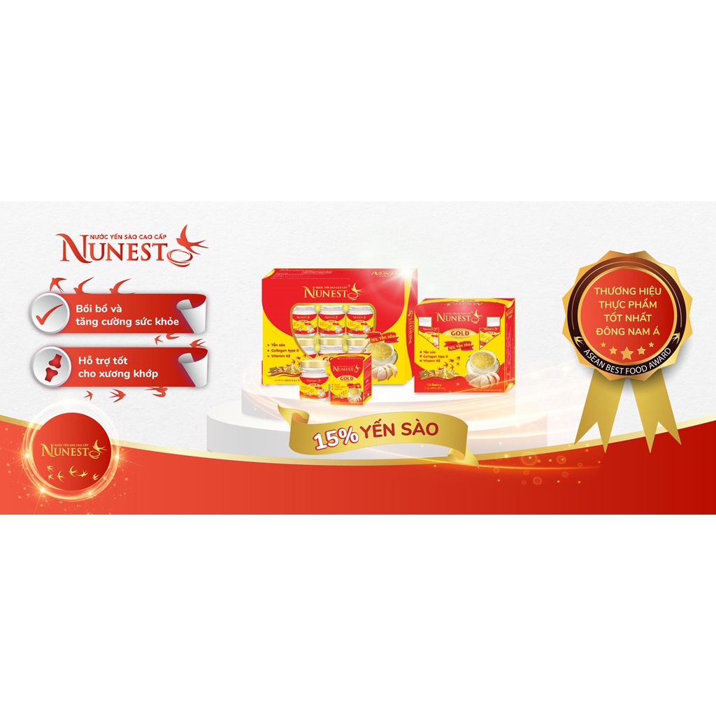 Hộp yến sào cao cấp có đường Nunest Gold (6 lọ x 70ml)