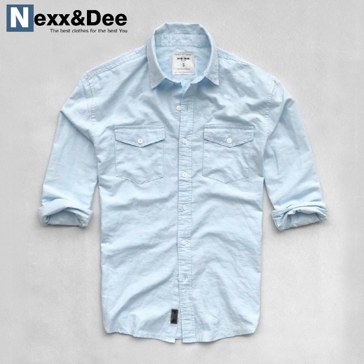 Áo sơ mi nam tay dài hai túi công sở màu trắng vải oxford denim trẻ trung Nexx&Dee-SM05