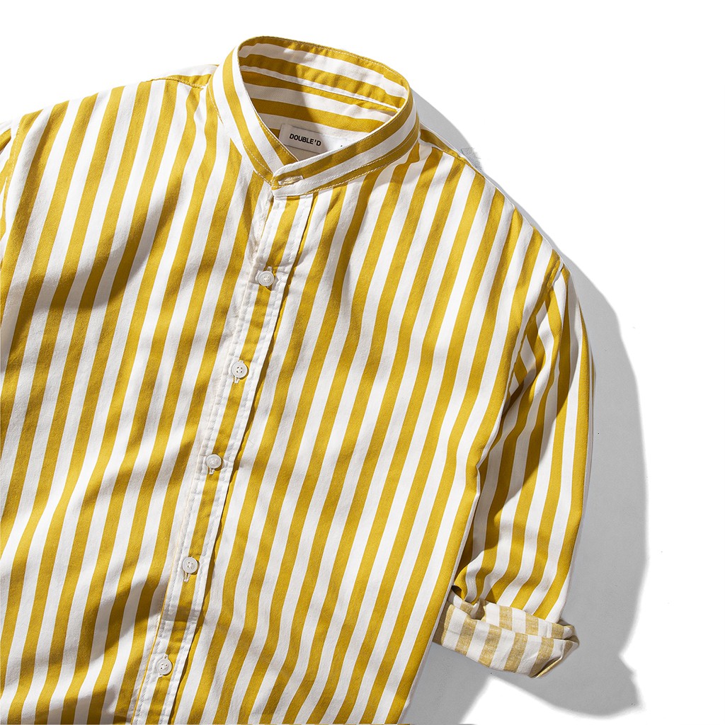 Áo sơ mi nam cổ trụ DOUBLE'D kẻ sọc dáng ôm chất vải chống nhăn chống xù SST | BigBuy360 - bigbuy360.vn