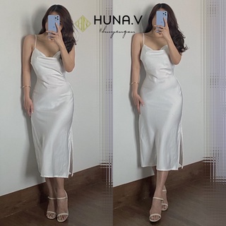Váy Lụa Cổ Đổ Xẻ Tà Hở Lưng