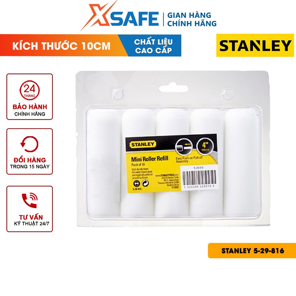 Lăn sơn thay thế 4inch/10cm STANLEY 5-29-816 bộ 10 cái Lăn sơn Stanley vải bông mềm mịn, dễ dàng tháo lắp