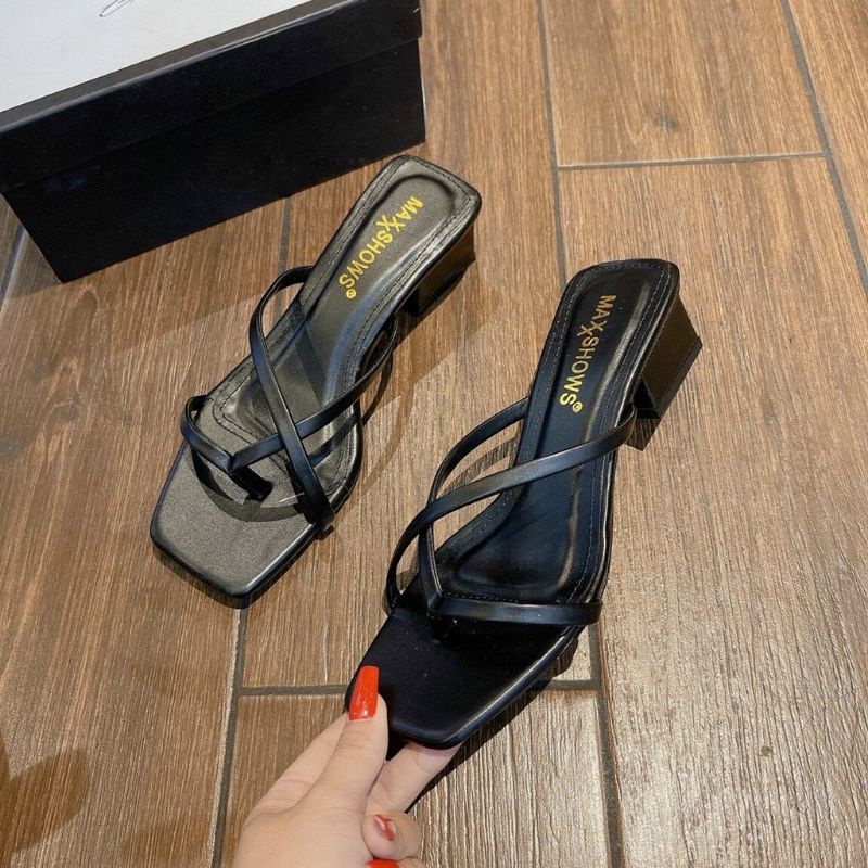 Dép cao gót nữ đế 3cm sỏ ngón chất da êm chân mã 19