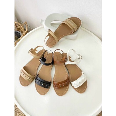 SHU STORE - GIÀY SANDAL NỮ THỜI TRANG QUAI DA ĐÍNH HỘT ĐẾ BỆT
